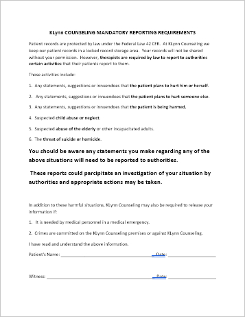 Mandatory Reporting Requirement